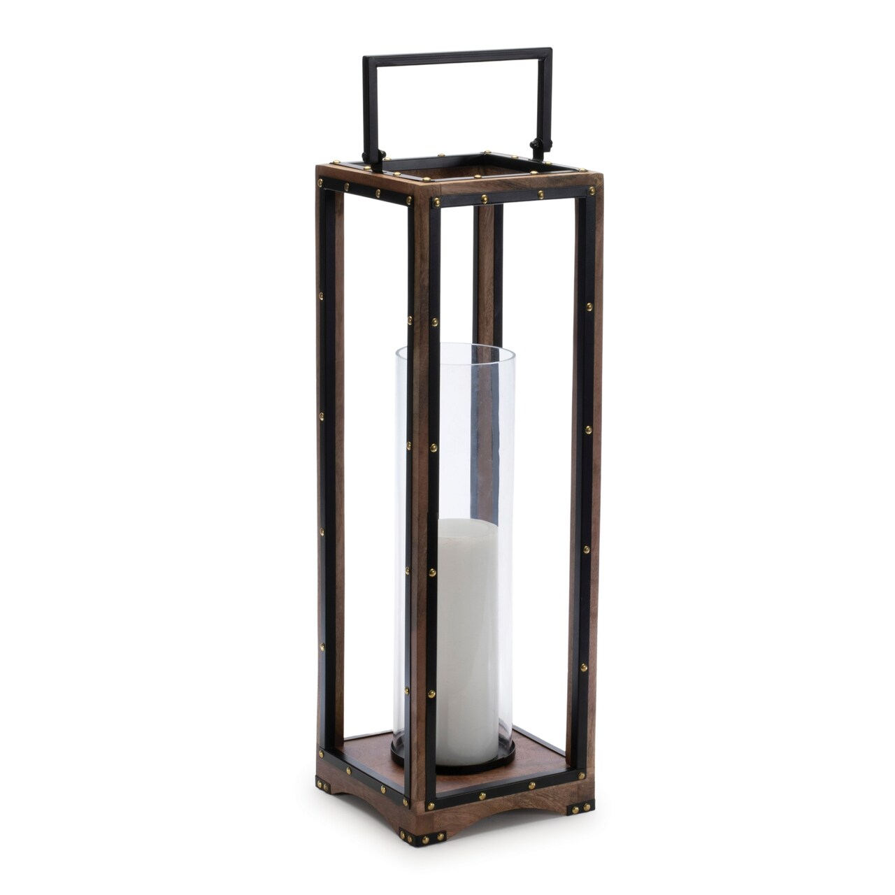 Melrose Wooden Base Iron Framed Candle Holder - 25.25" - Black and Brown